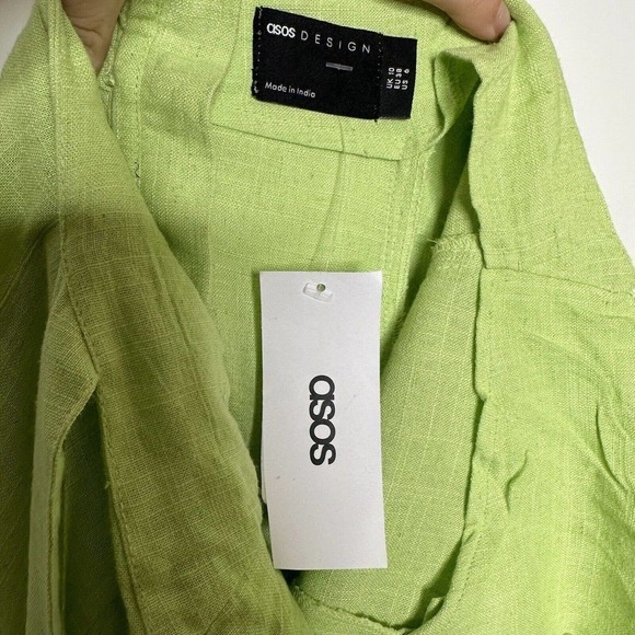Asos Design Linen Tie Strap Swing Flax Midi Sundress Women's Apple Green Size 6 - Picture 4 of 5